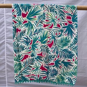 Sarong/Coverup/Canga - Palms Green Aquamarine w/Green Poms